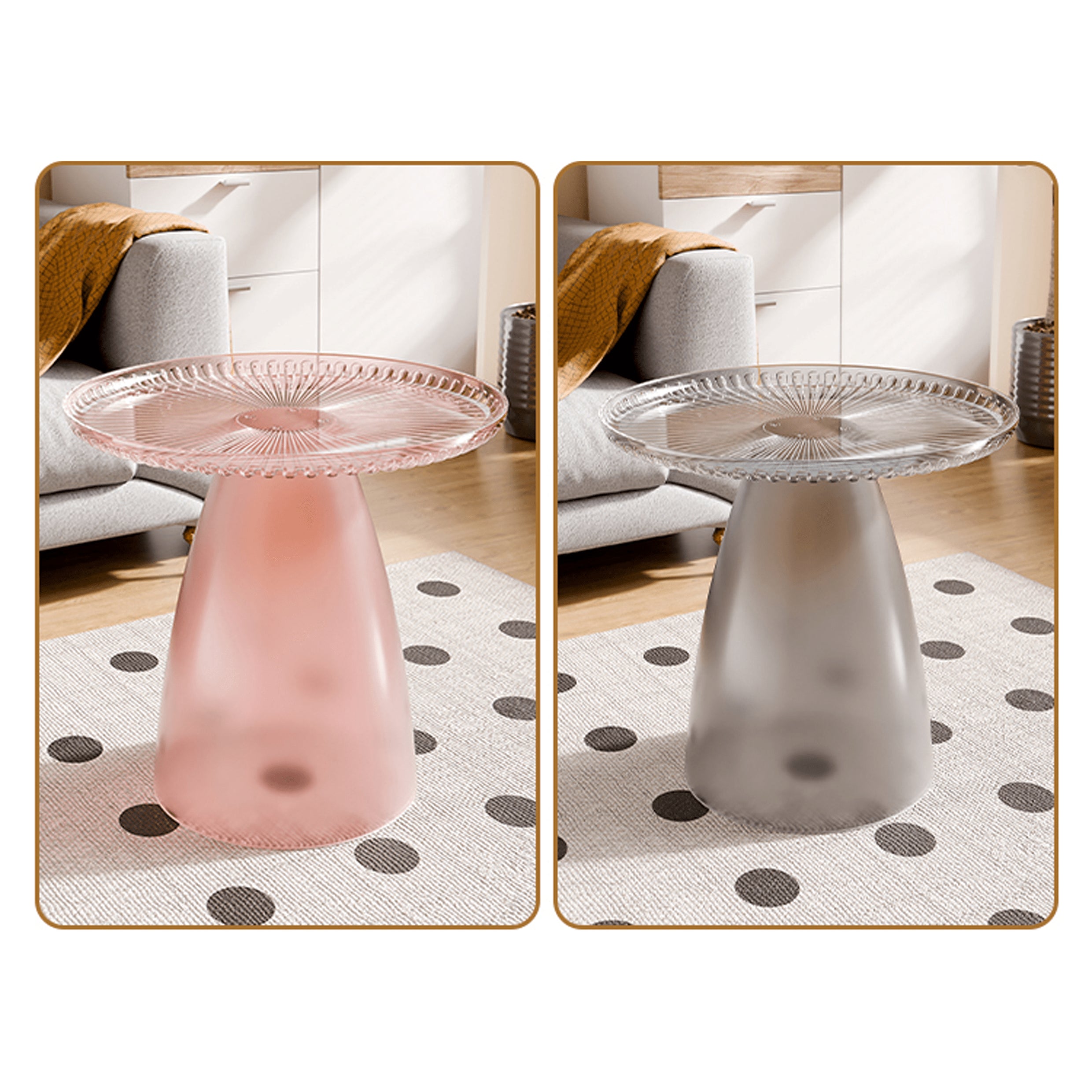 Elegant Transparent End Table - Modern Design in Gray, Brown, Pink, Off White - Durable PET Material ym-628