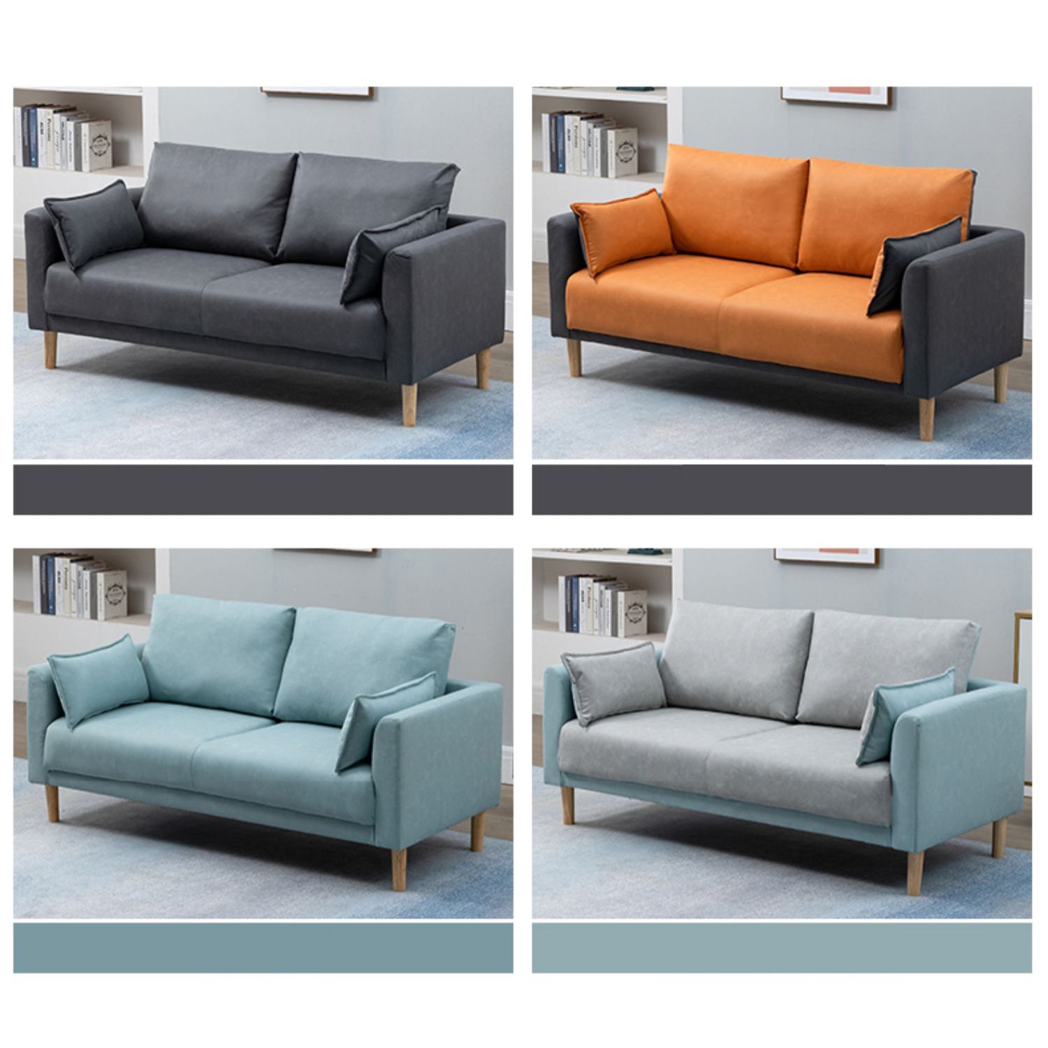 Stylish Multi-Color Techno Fabric Sofa with Wooden Accents – Brighten Your Living Space yr-121