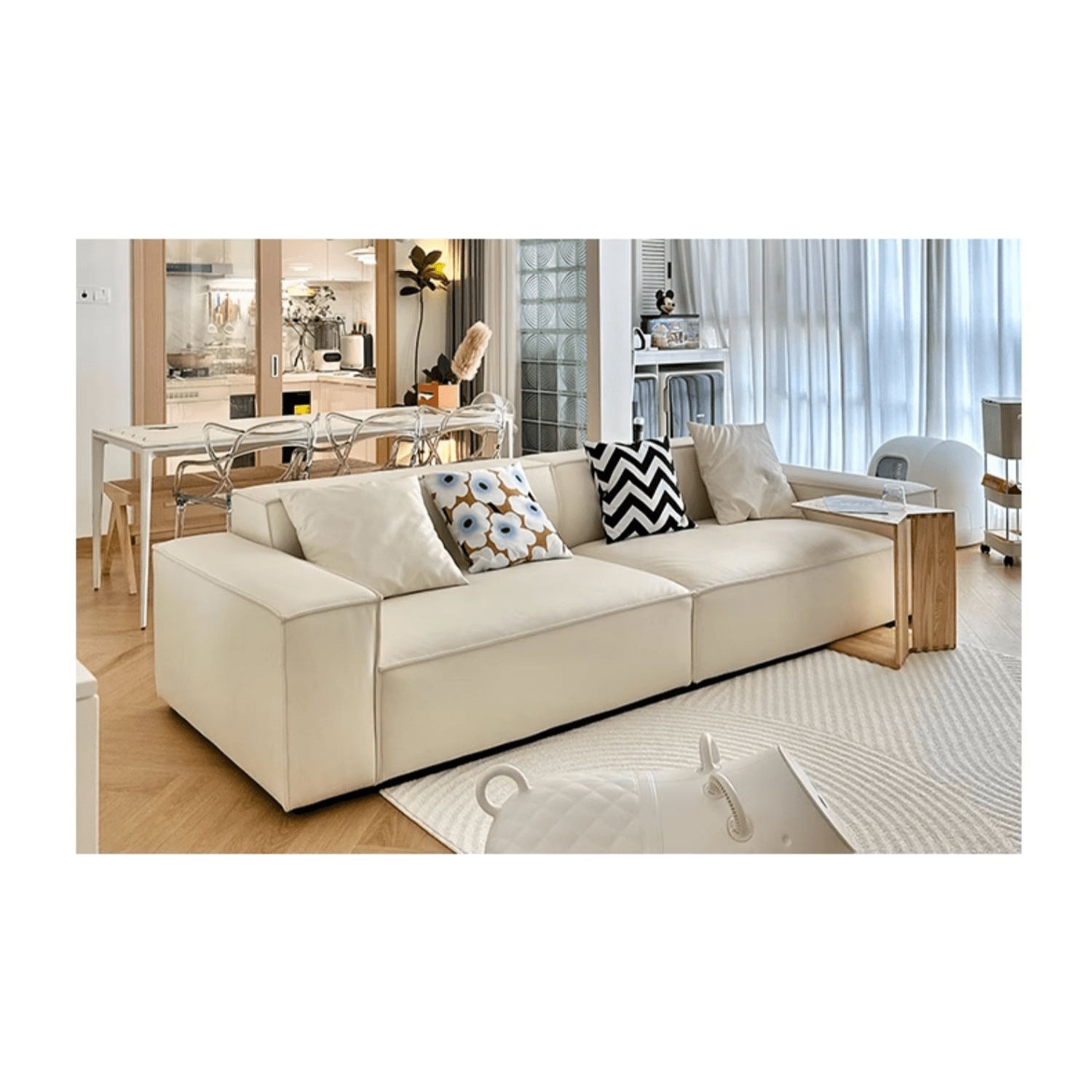 Modern Pine Techno Fabric Sofa in Sleek Black and White Design yw-166