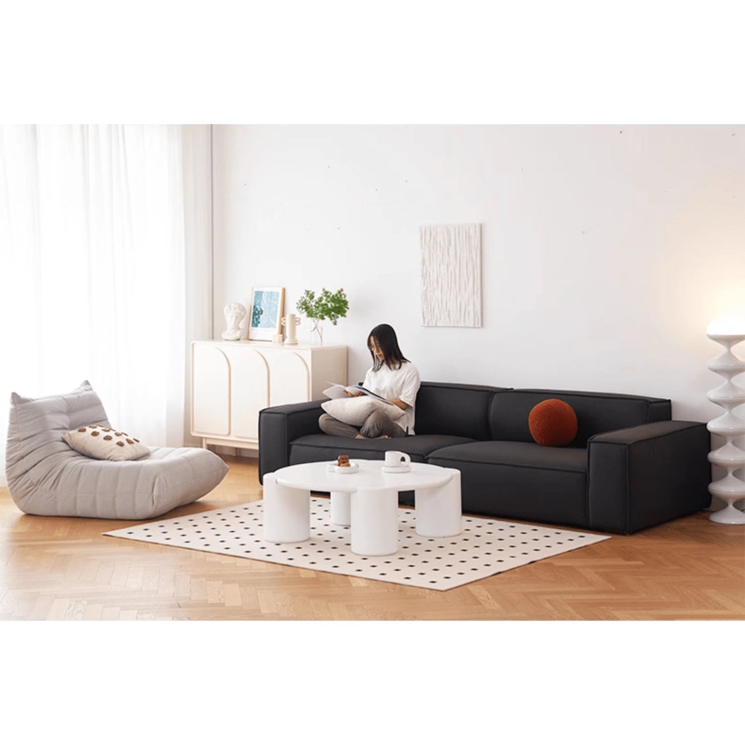 Modern Pine Techno Fabric Sofa in Sleek Black and White Design yw-166