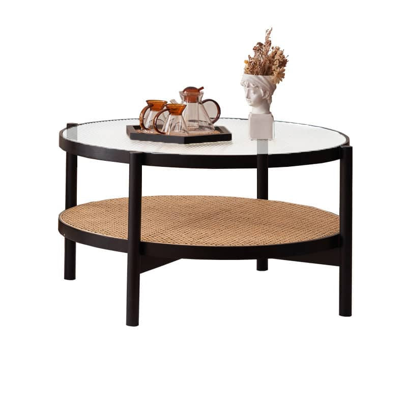 Modern Round Coffee Table Two-Tier for Storage with Glass Top - Stylish Design for LIvingroom yw-169