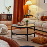 Modern Round Coffee Table Two-Tier for Storage with Glass Top - Stylish Design for LIvingroom yw-169