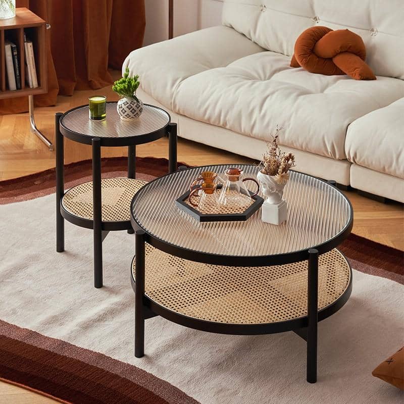 Modern Round Coffee Table Two-Tier for Storage with Glass Top - Stylish Design for LIvingroom yw-169