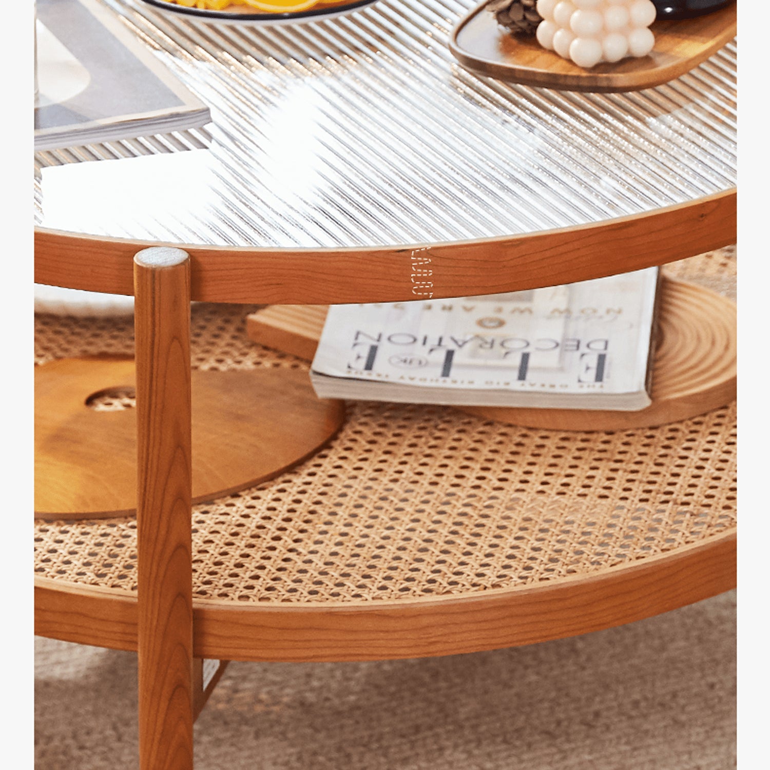 Modern Round Coffee Table Two-Tier for Storage with Glass Top - Stylish Design for LIvingroom yw-169