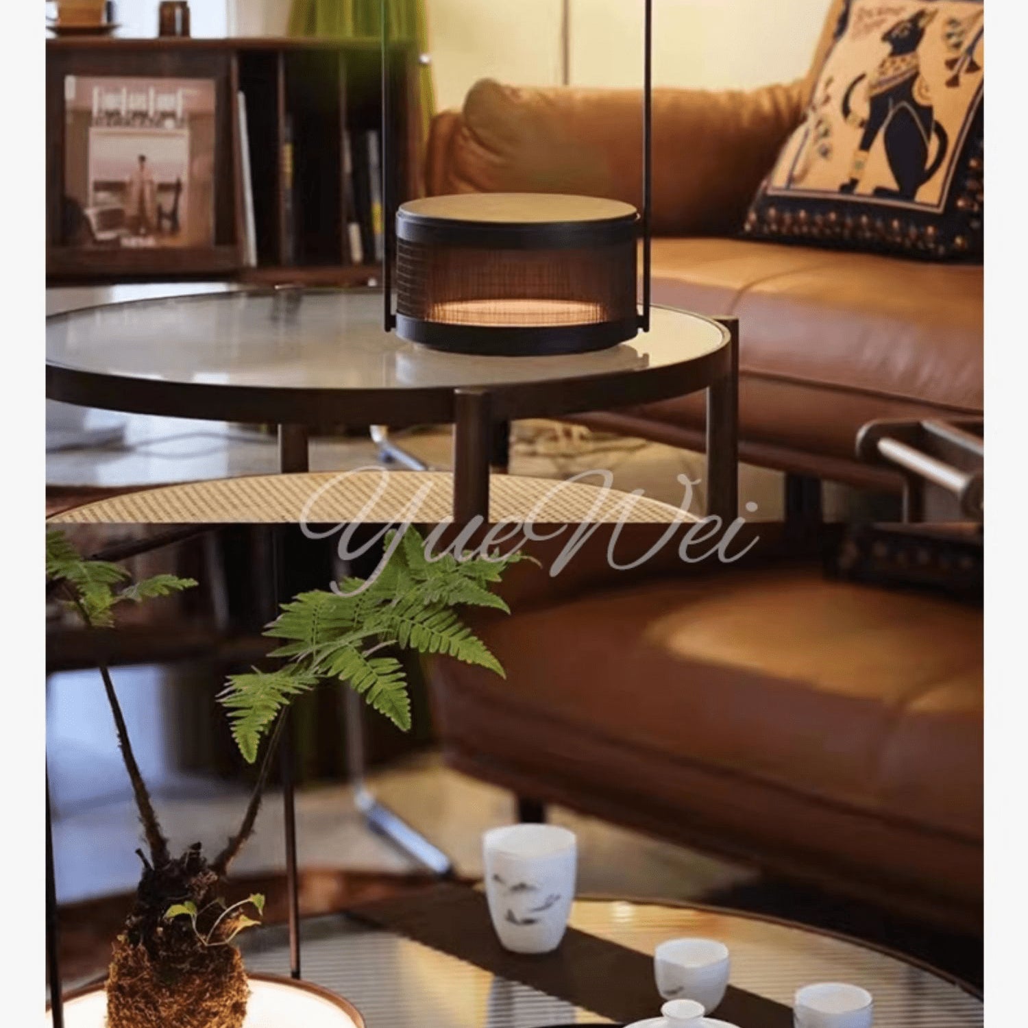 Modern Round Coffee Table Two-Tier for Storage with Glass Top - Stylish Design for LIvingroom yw-169