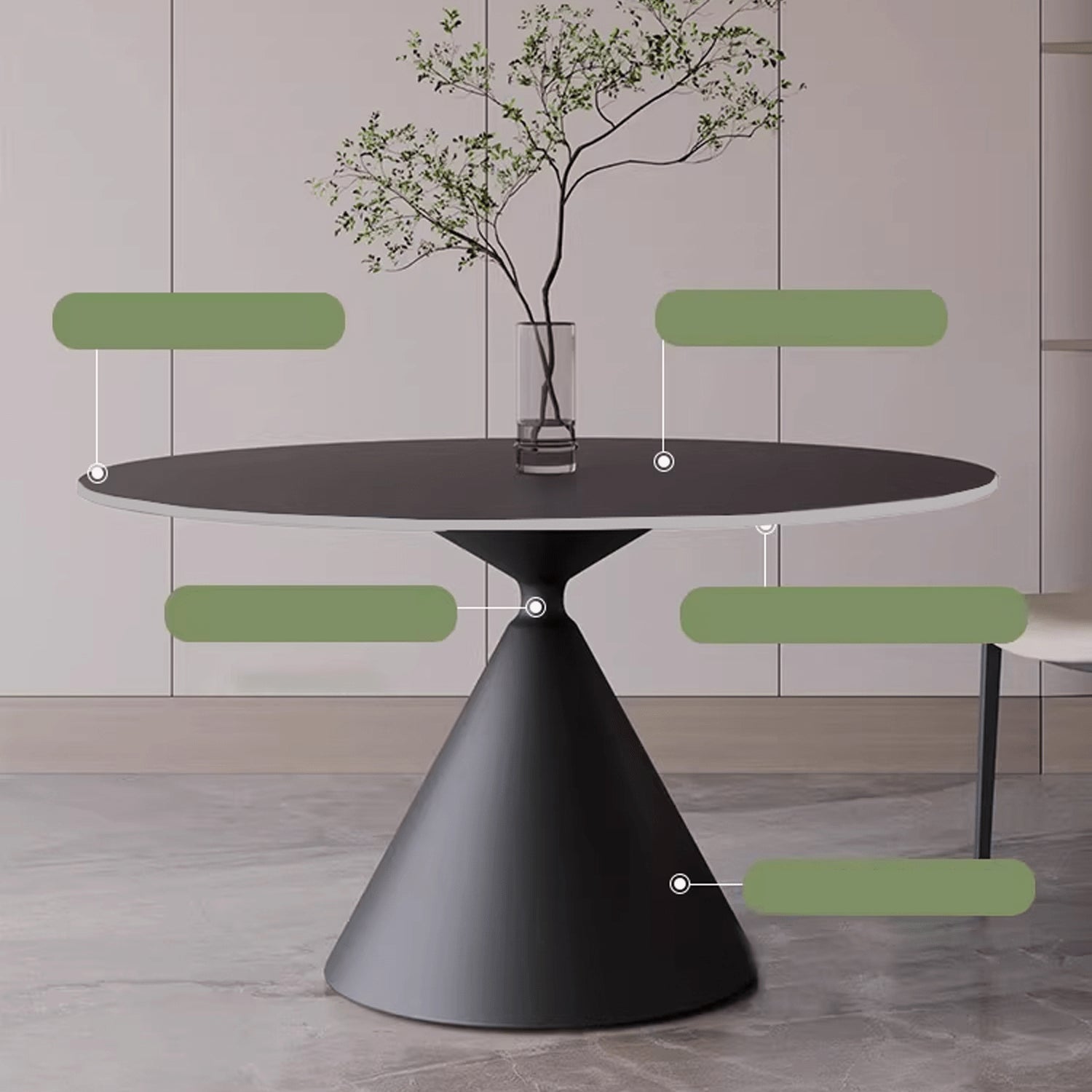 Minimalistic Round Metal Dining Table Sintered Stone Top & Metal Pedestal for 6  yw-170