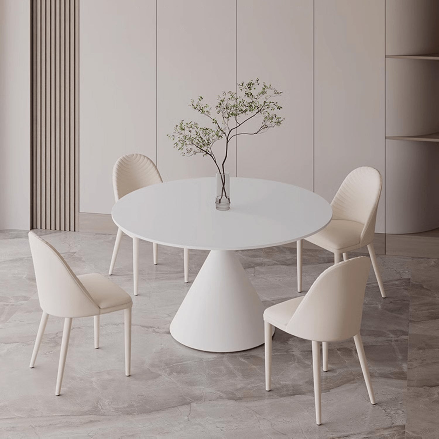 Minimalistic Round Metal Dining Table Sintered Stone Top & Metal Pedestal for 6  yw-170