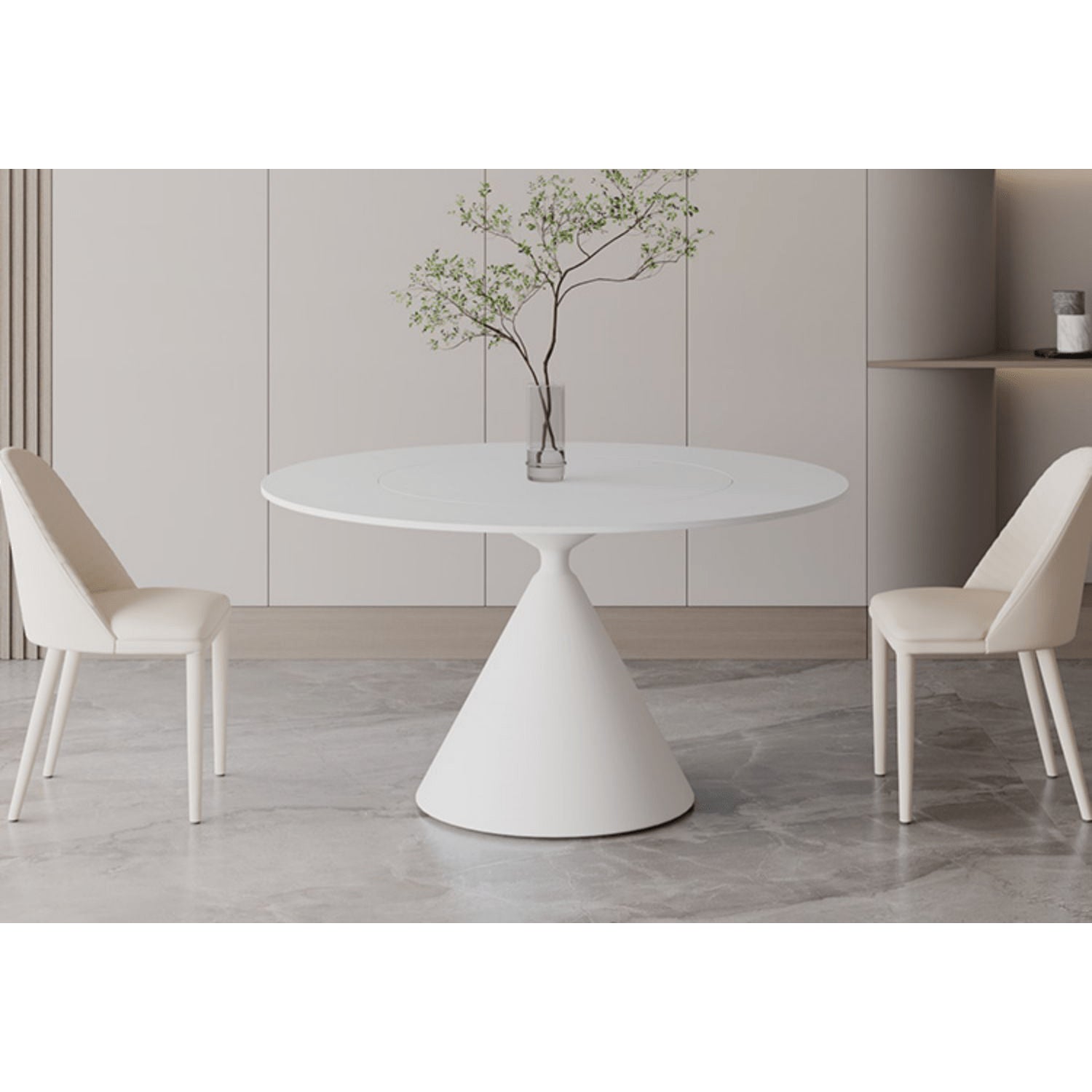 Minimalistic Round Metal Dining Table Sintered Stone Top & Metal Pedestal for 6  yw-170