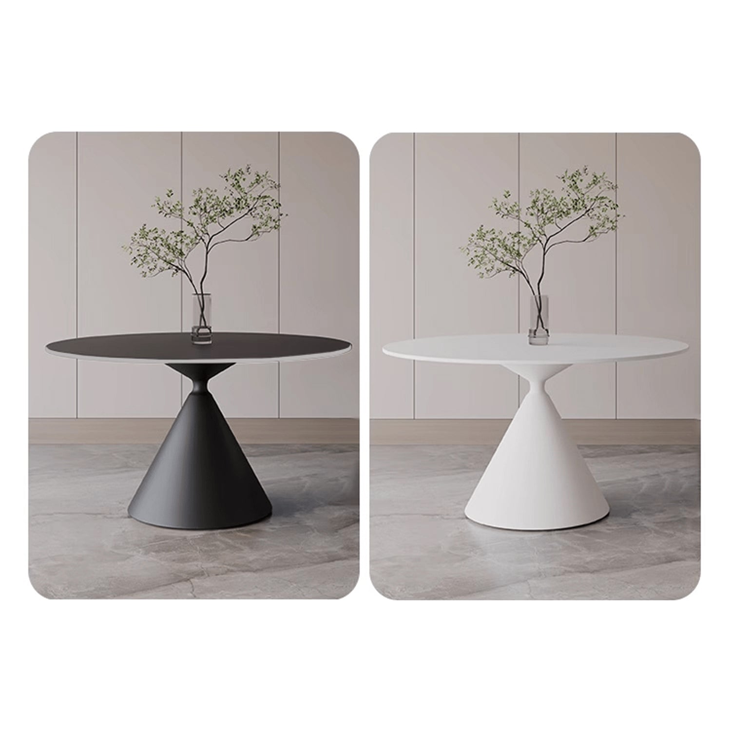 Minimalistic Round Metal Dining Table Sintered Stone Top & Metal Pedestal for 6  yw-170