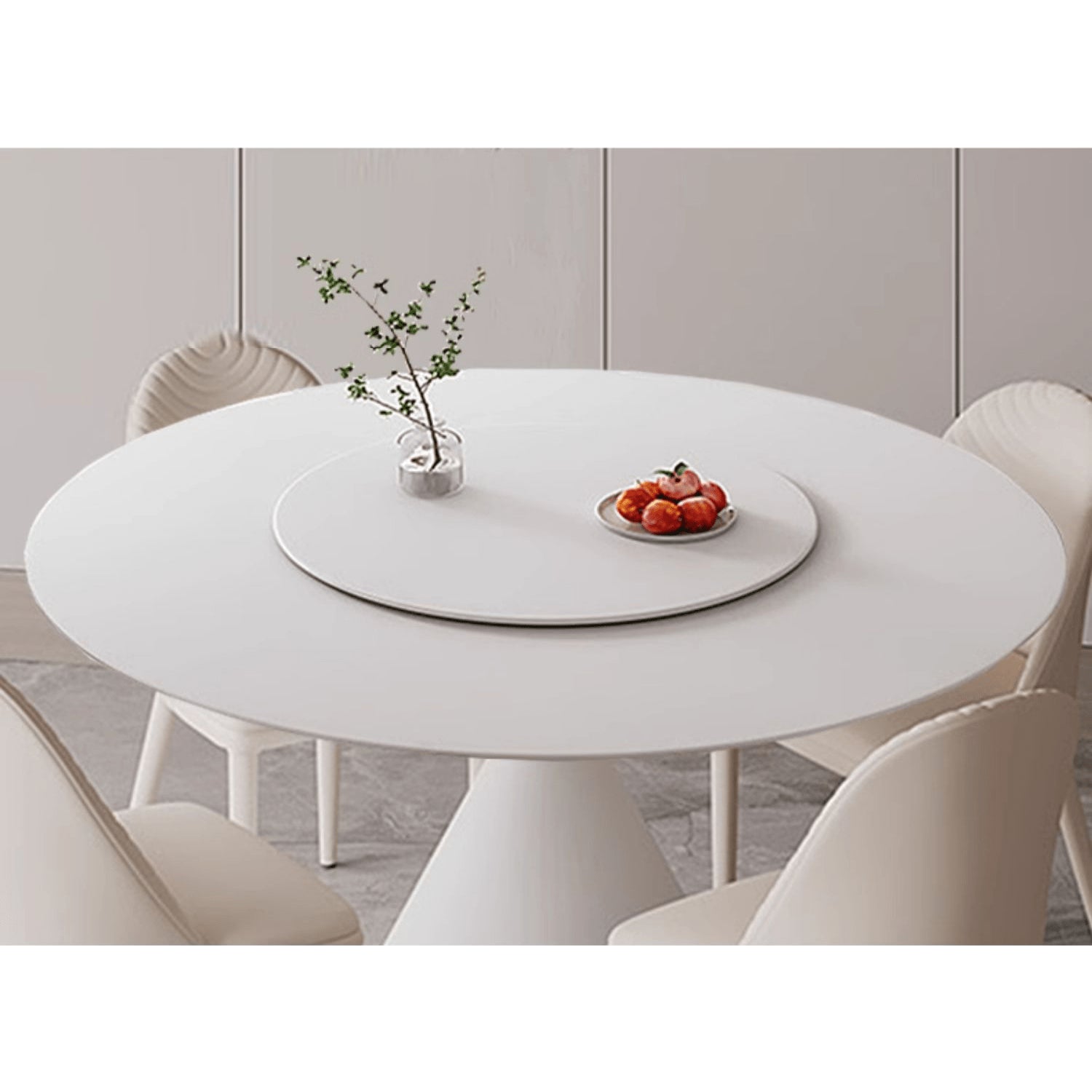 Minimalistic Round Metal Dining Table Sintered Stone Top & Metal Pedestal for 6  yw-170