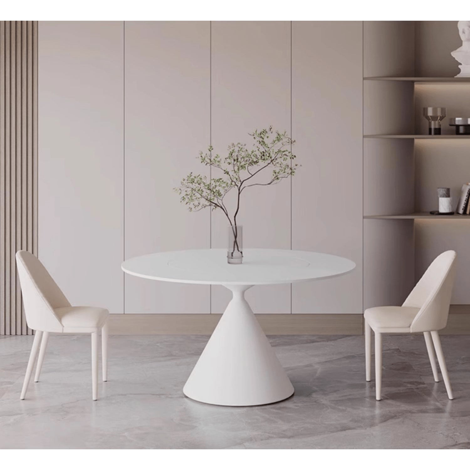 Minimalistic Round Metal Dining Table Sintered Stone Top & Metal Pedestal for 6  yw-170