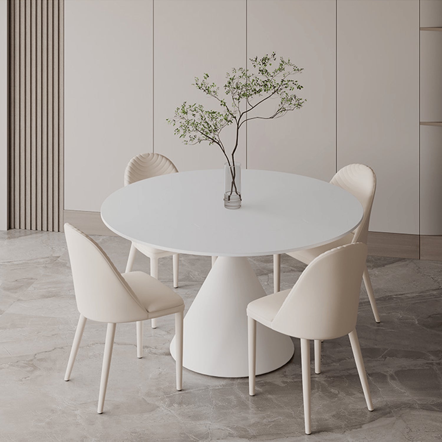 Minimalistic Round Metal Dining Table Sintered Stone Top & Metal Pedestal for 6  yw-170