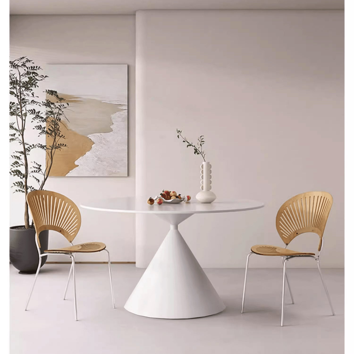 Minimalistic Round Metal Dining Table Sintered Stone Top & Metal Pedestal for 6  yw-170