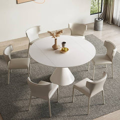 Round Foldable Dining Table with Sintered Stone Top & Metal Pedestal for 6 yw-171