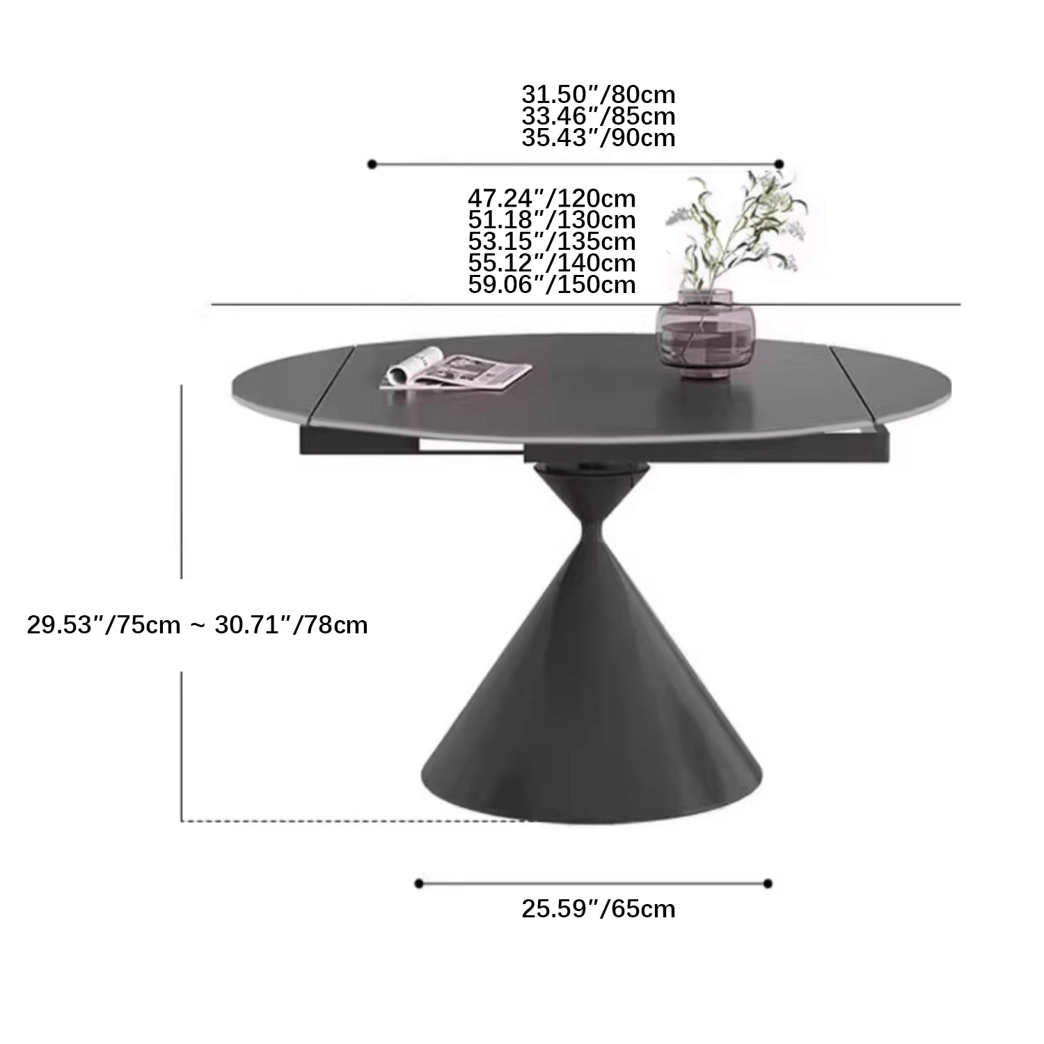 Round Foldable Dining Table with Sintered Stone Top & Metal Pedestal for 6 yw-171