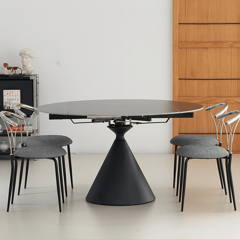 Round Foldable Dining Table with Sintered Stone Top & Metal Pedestal for 6 yw-171