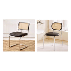 Sleek PU Leather Dining Chair in Black with Stainless Steel Frame and Rattan Back for Diningroom yw-175