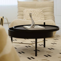 Modern Black Round Coffee Table with Rotatable Desktop - Stylish & Functional yw-179