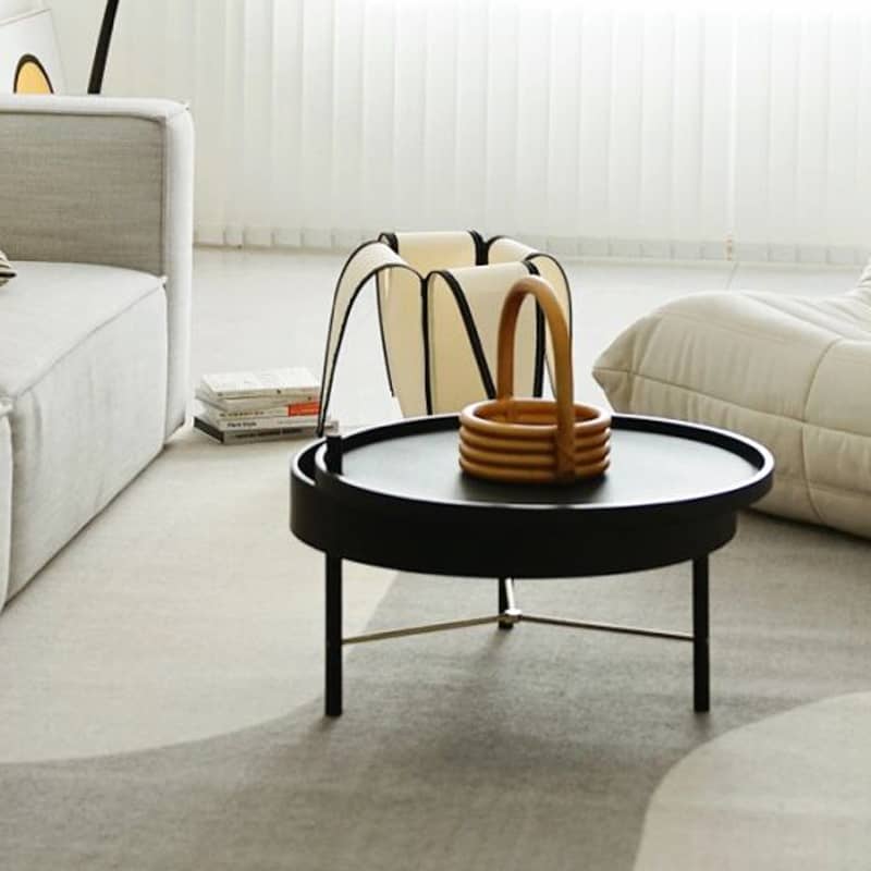 Modern Black Round Coffee Table with Rotatable Desktop - Stylish & Functional yw-179