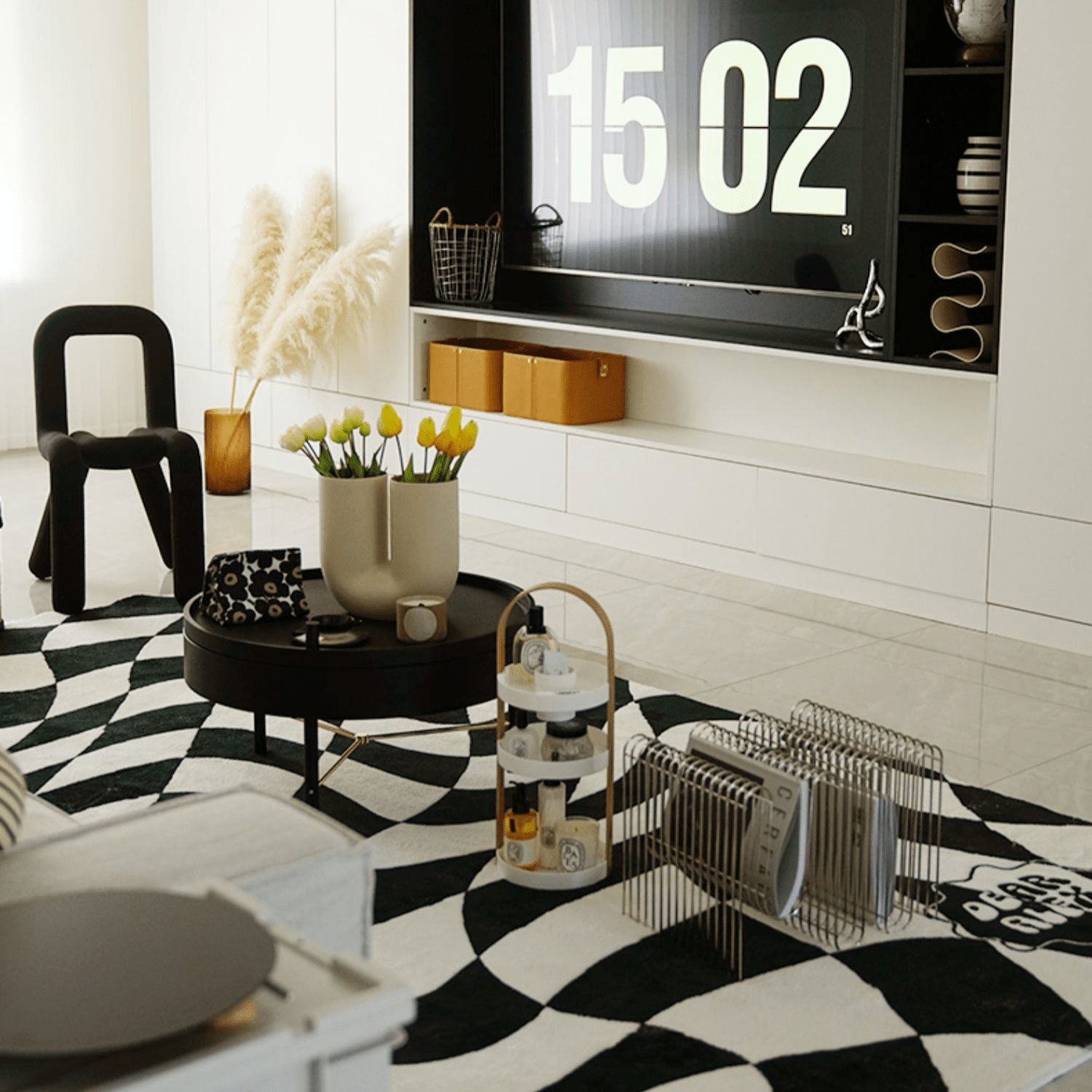 Modern Black Round Coffee Table with Rotatable Desktop - Stylish & Functional yw-179