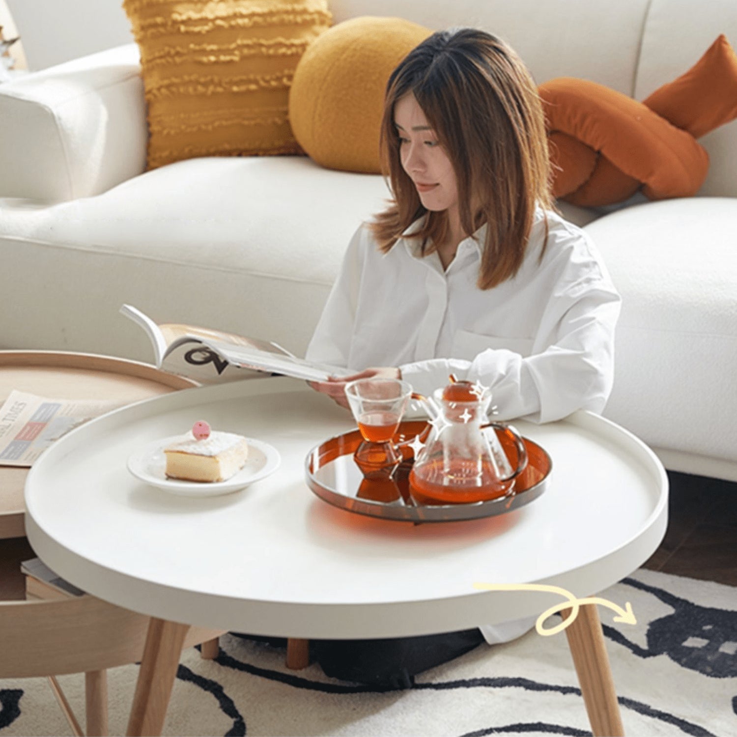 Modern Black Round Coffee Table with Rotatable Desktop - Stylish & Functional yw-179