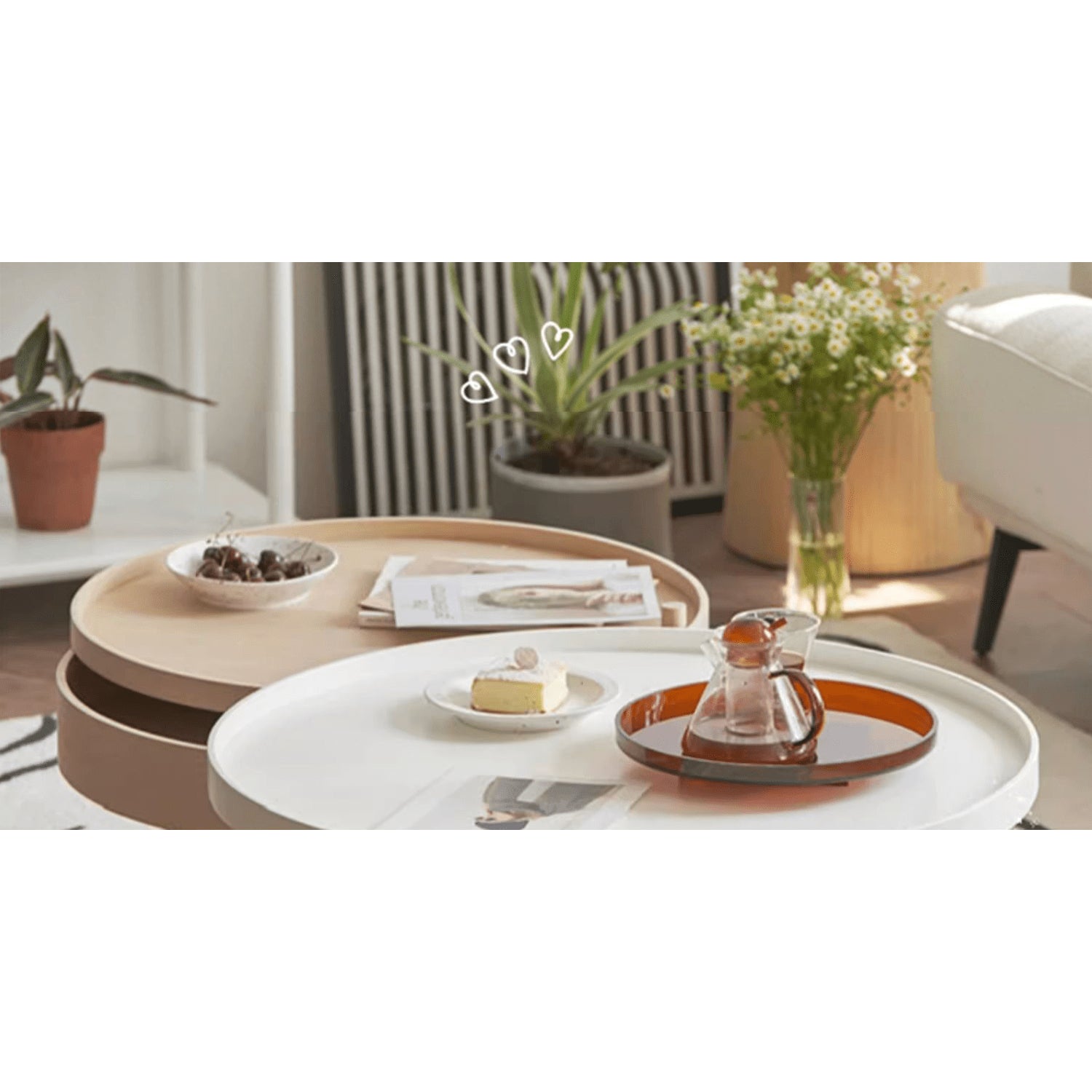 Modern Black Round Coffee Table with Rotatable Desktop - Stylish & Functional yw-179