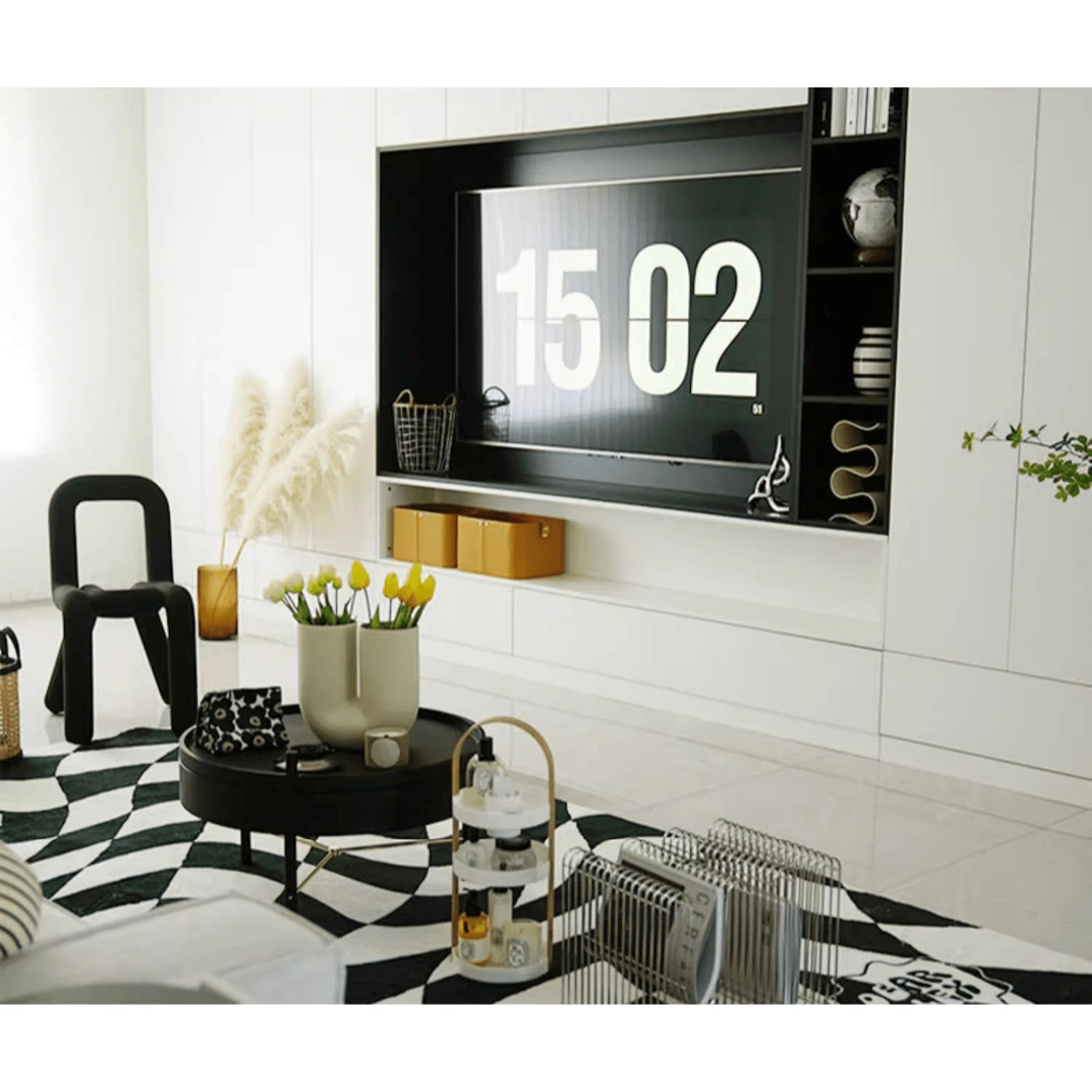 Modern Black Round Coffee Table with Rotatable Desktop - Stylish & Functional yw-179