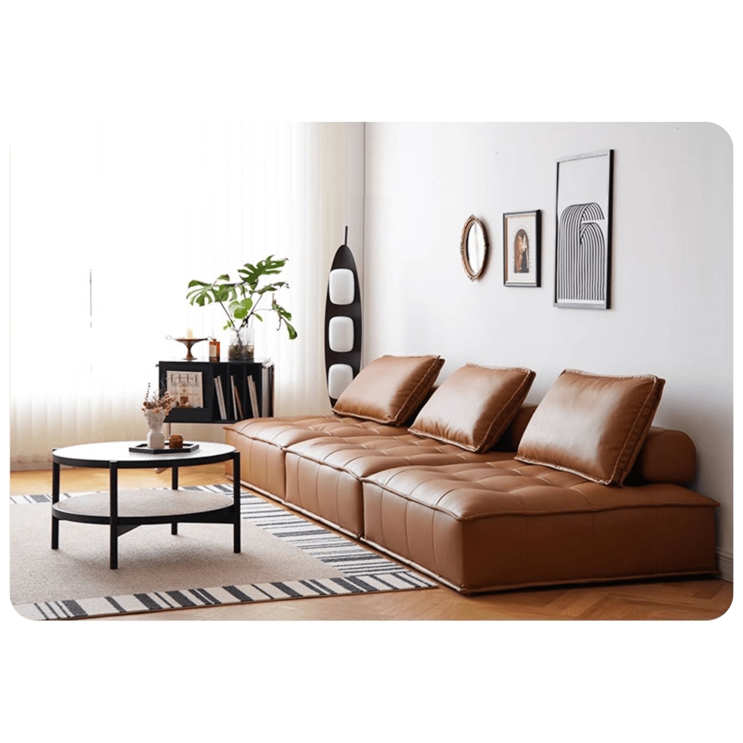 Stylish Modern Sofa in Light Gray and Brown Techno Fabric - Sleek Black Accents yw-181