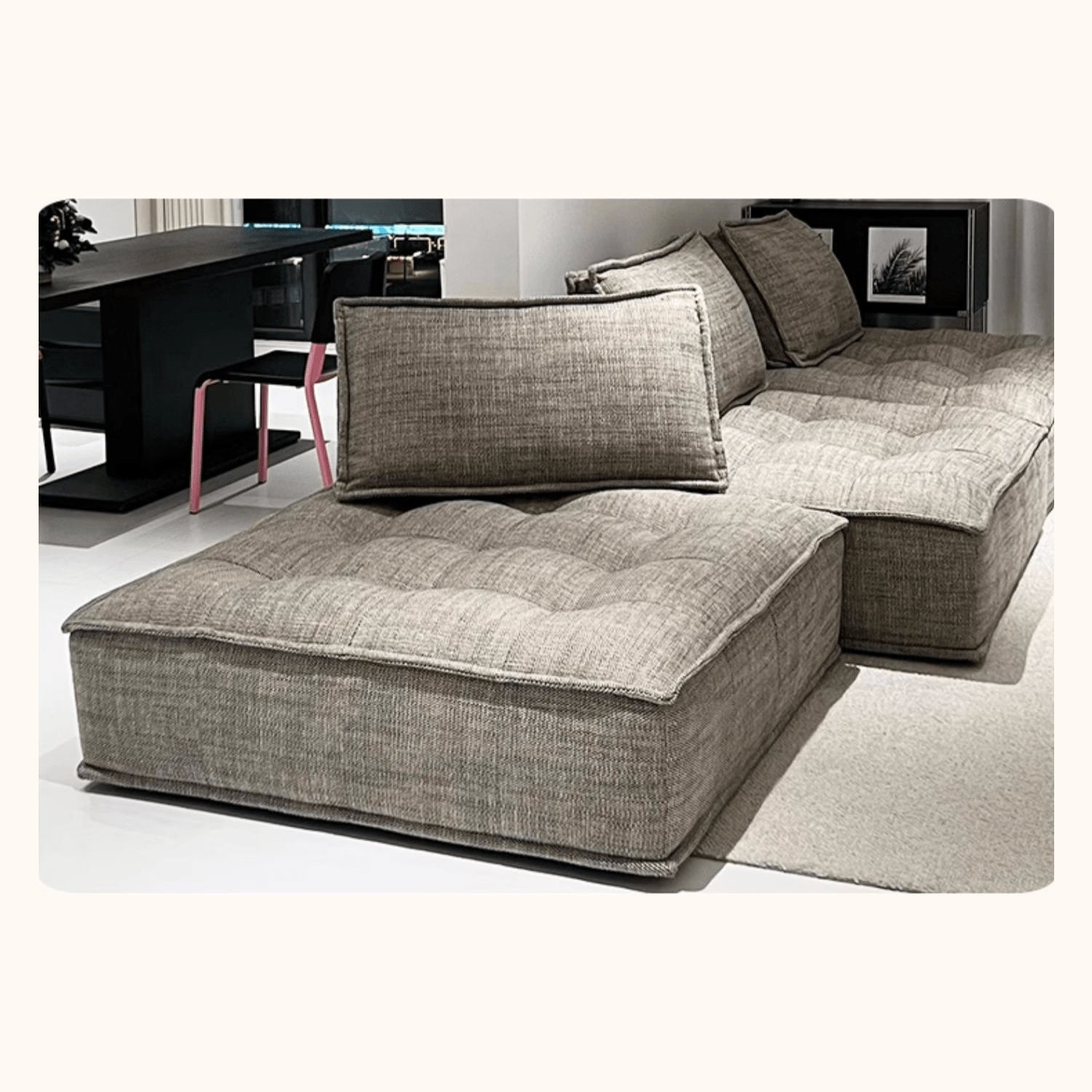 Stylish Modern Sofa in Light Gray and Brown Techno Fabric - Sleek Black Accents yw-181