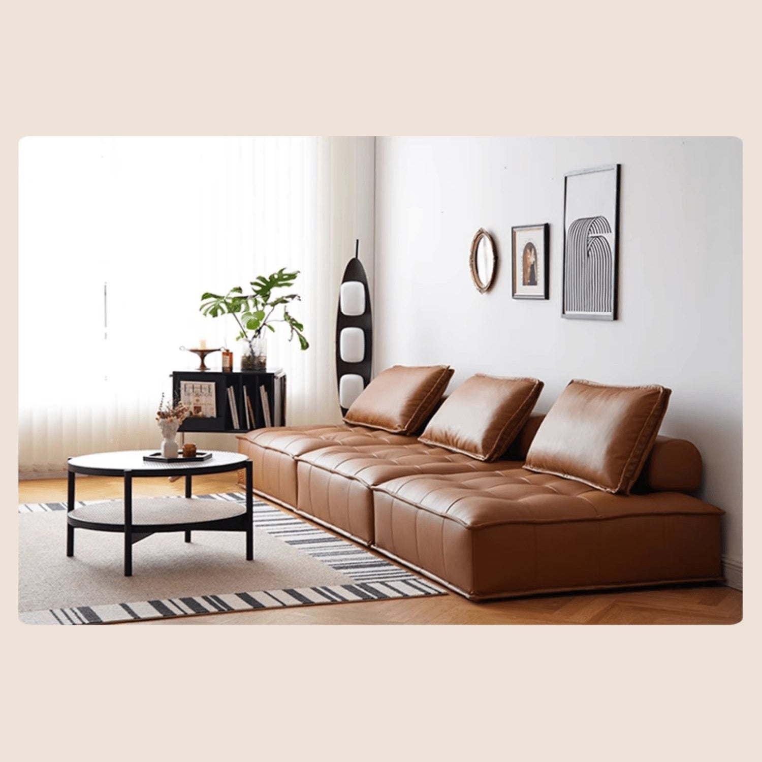 Stylish Modern Sofa in Light Gray and Brown Techno Fabric - Sleek Black Accents yw-181