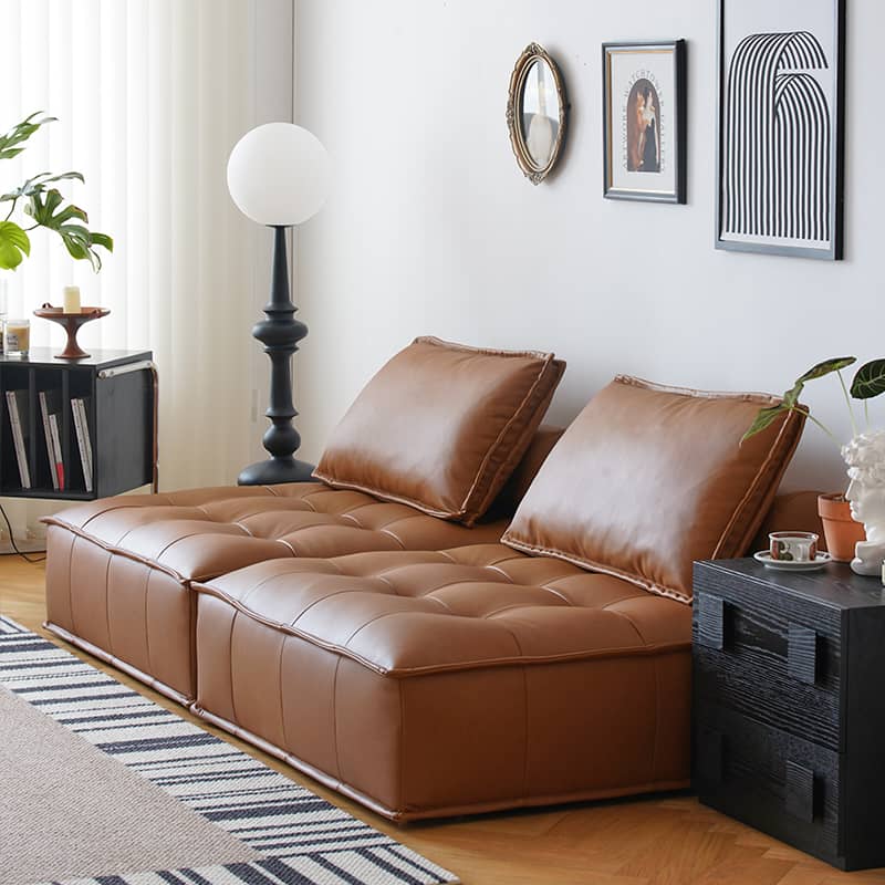 Stylish Modern Sofa in Light Gray and Brown Techno Fabric - Sleek Black Accents yw-181