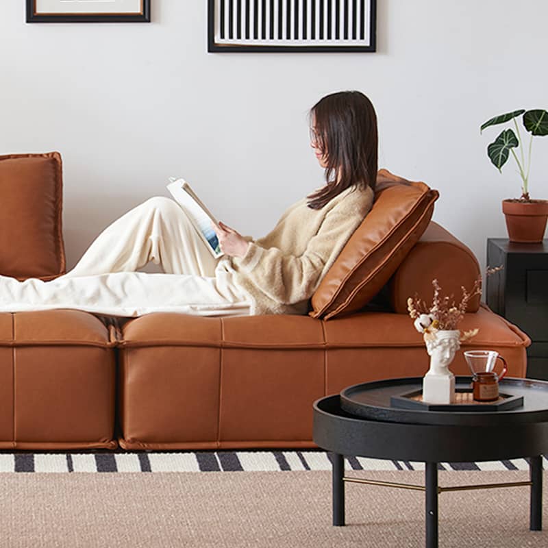 Stylish Modern Sofa in Light Gray and Brown Techno Fabric - Sleek Black Accents yw-181