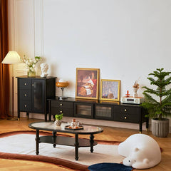 Sleek Black TV Cabinet - Modern Oak & Glass Design for Stylish Living Rooms yw-182