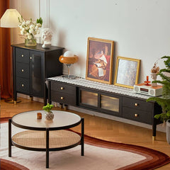 Sleek Black TV Cabinet - Modern Oak & Glass Design for Stylish Living Rooms yw-182