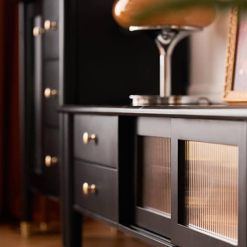 Sleek Black TV Cabinet - Modern Oak & Glass Design for Stylish Living Rooms yw-182