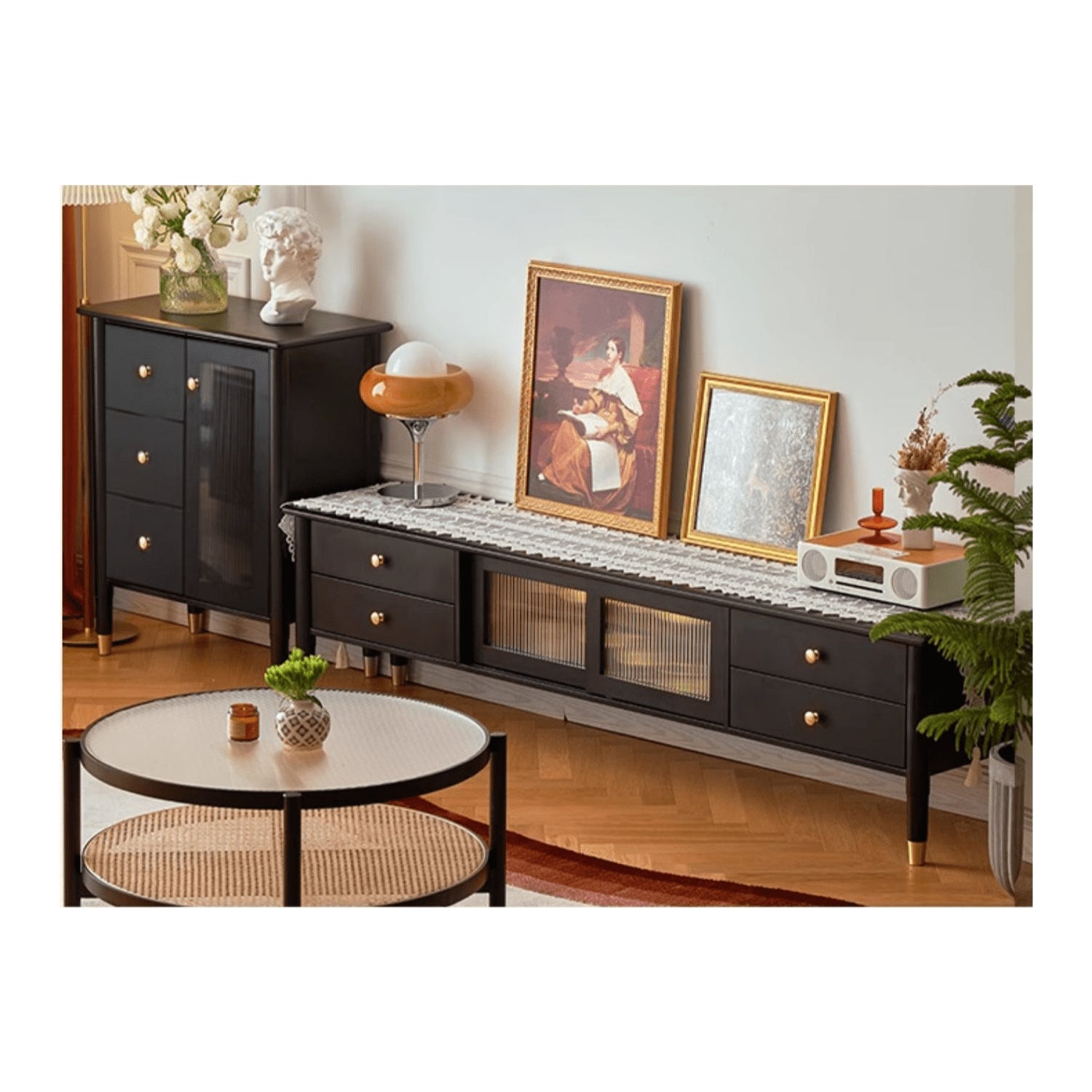 Sleek Black TV Cabinet - Modern Oak & Glass Design for Stylish Living Rooms yw-182