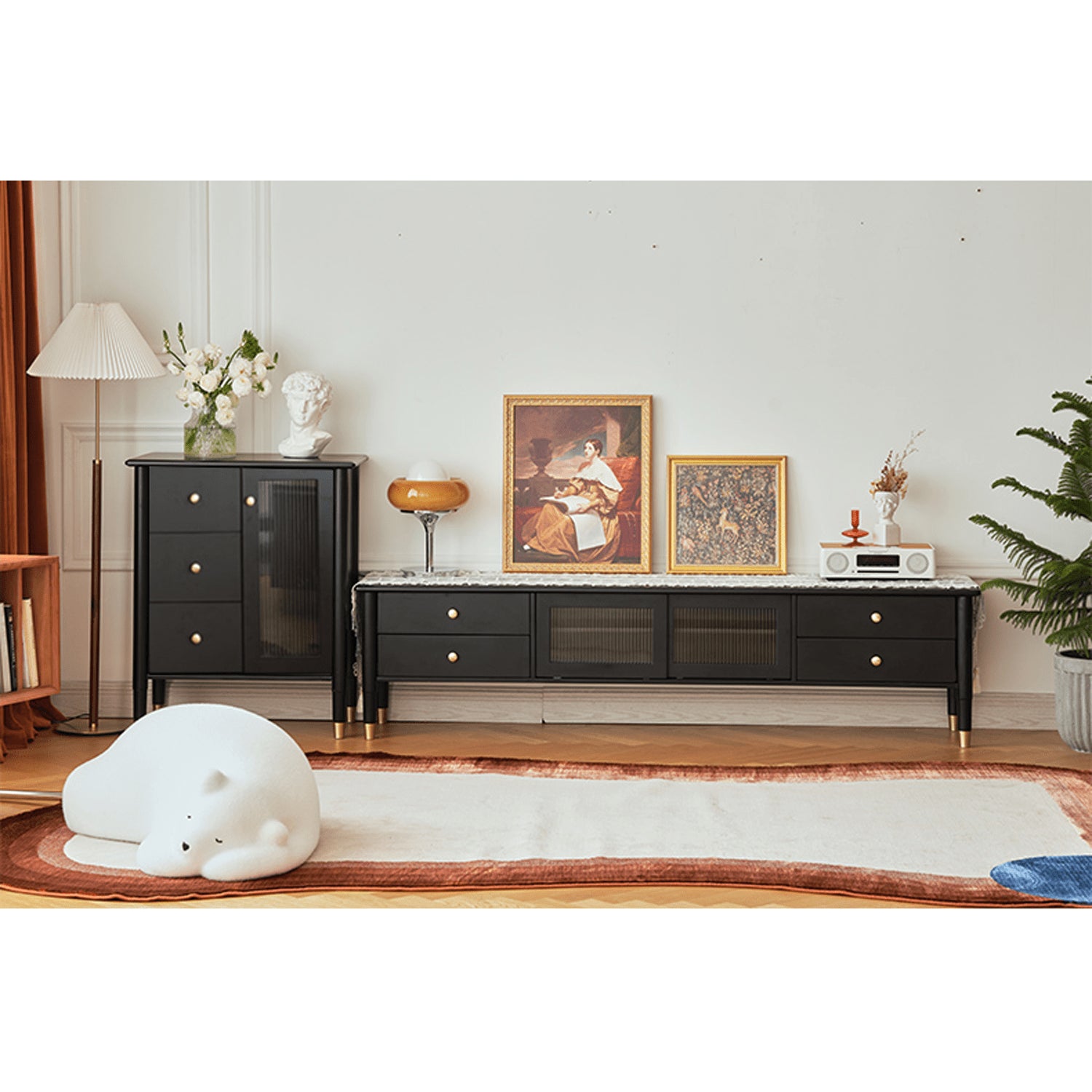 Sleek Black TV Cabinet - Modern Oak & Glass Design for Stylish Living Rooms yw-182