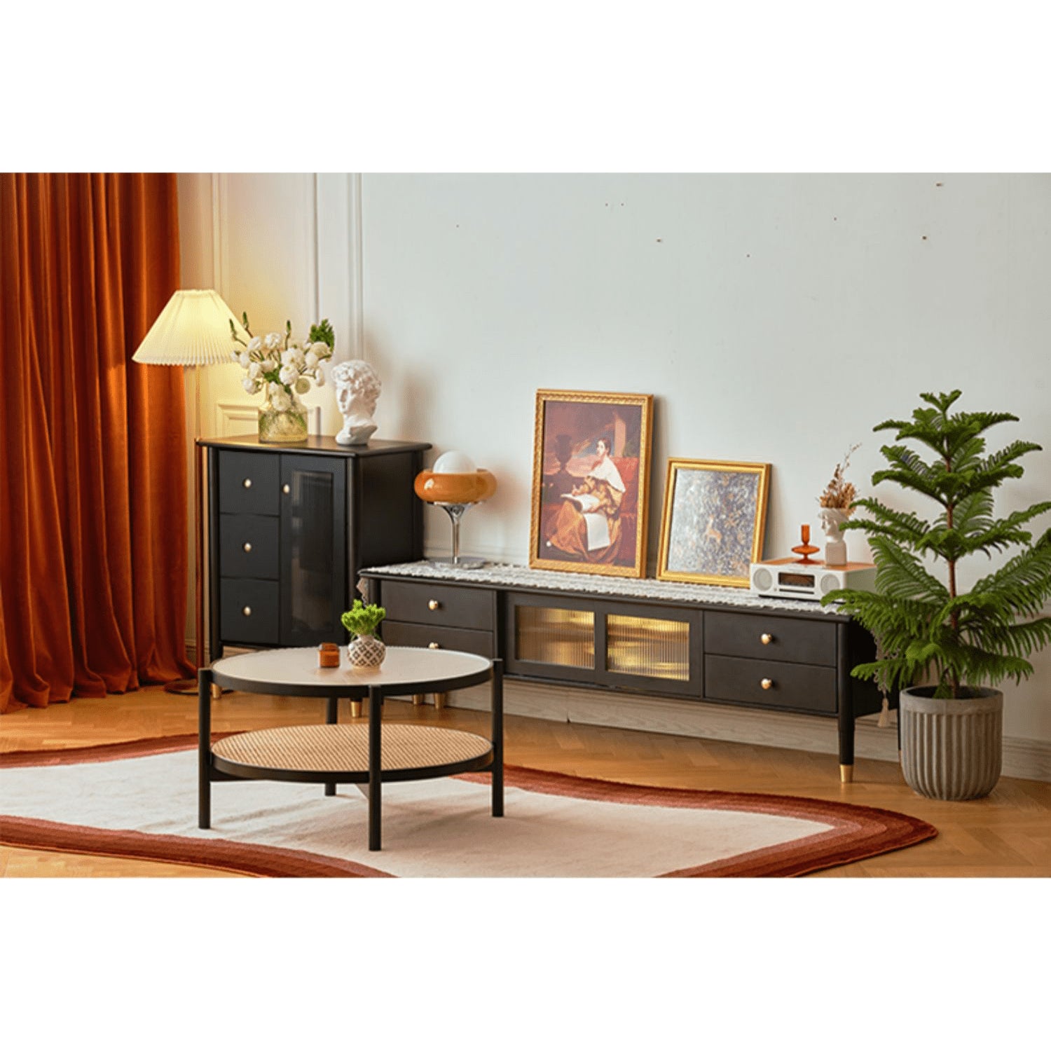 Sleek Black TV Cabinet - Modern Oak & Glass Design for Stylish Living Rooms yw-182