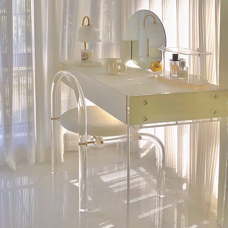 Modern White Vanity Stool with Back Velvet Upholstered Acrylic Chair for Bedroom  yw-186