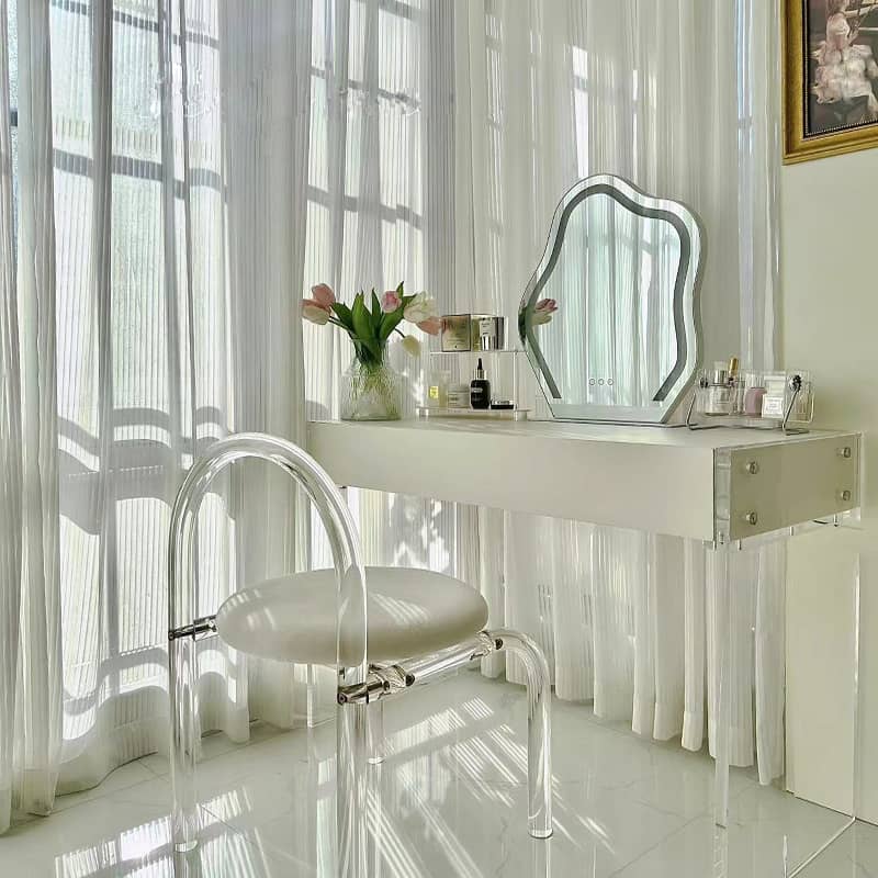 Modern White Vanity Stool with Back Velvet Upholstered Acrylic Chair for Bedroom  yw-186