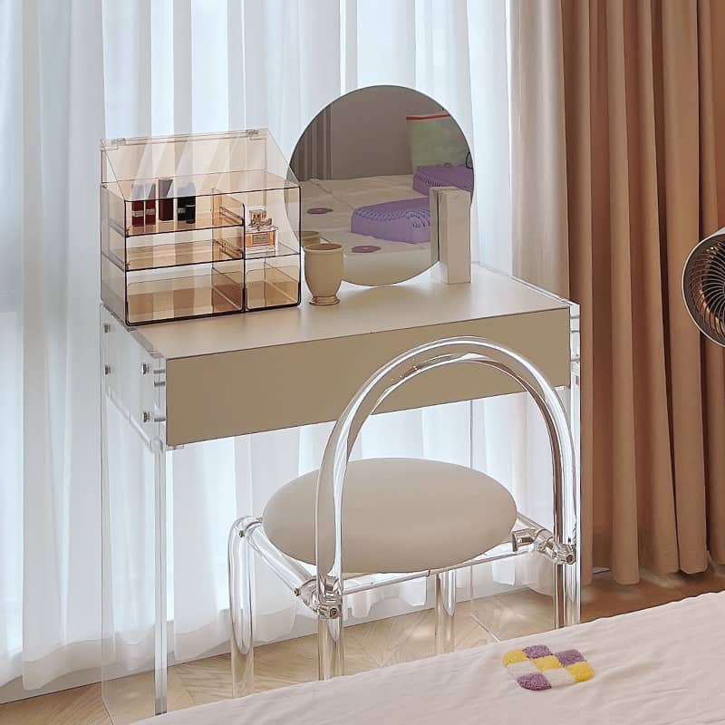 Modern White Vanity Stool with Back Velvet Upholstered Acrylic Chair for Bedroom  yw-186