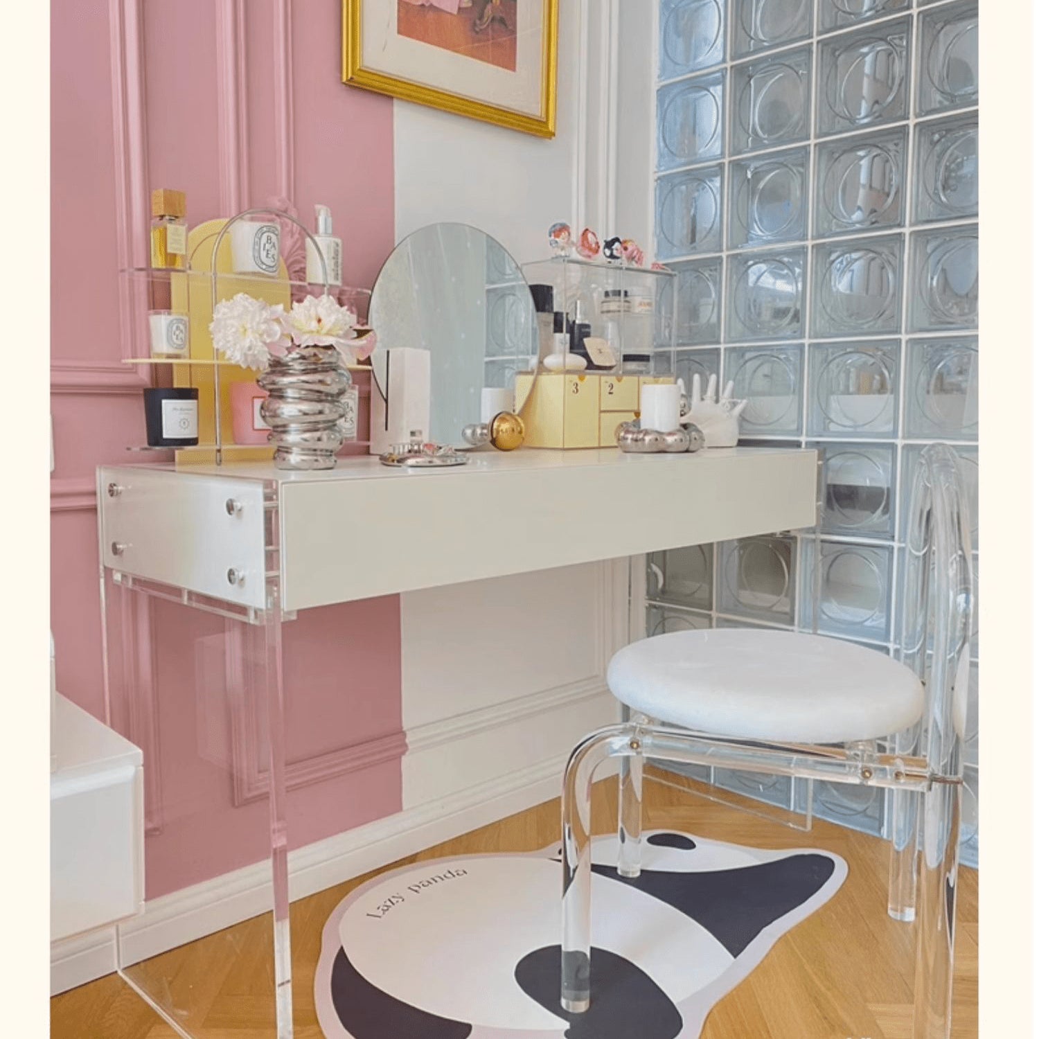 Modern White Vanity Stool with Back Velvet Upholstered Acrylic Chair for Bedroom  yw-186