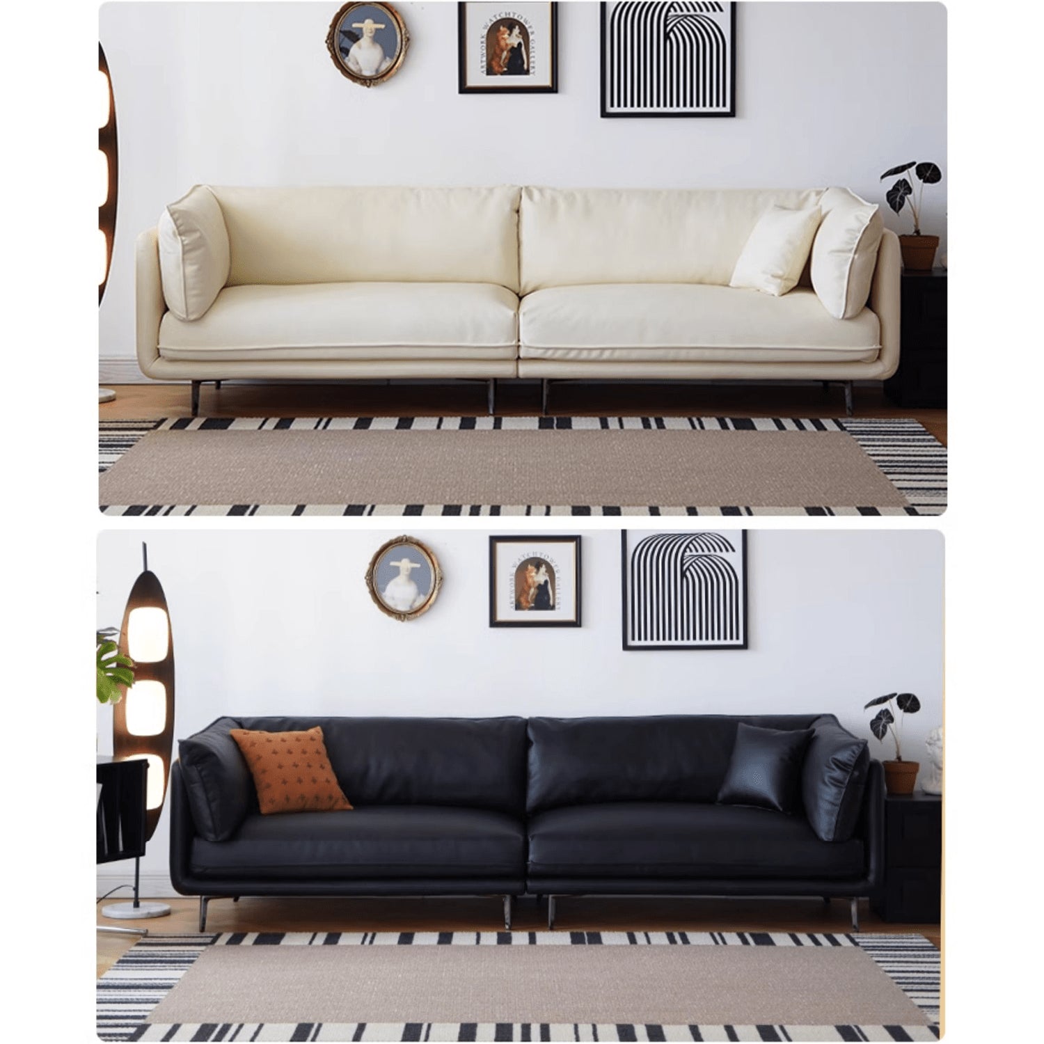 Modern Techno Fabric Sofa in Black, Light Brown, and White - Contemporary Elegant Design yw-196