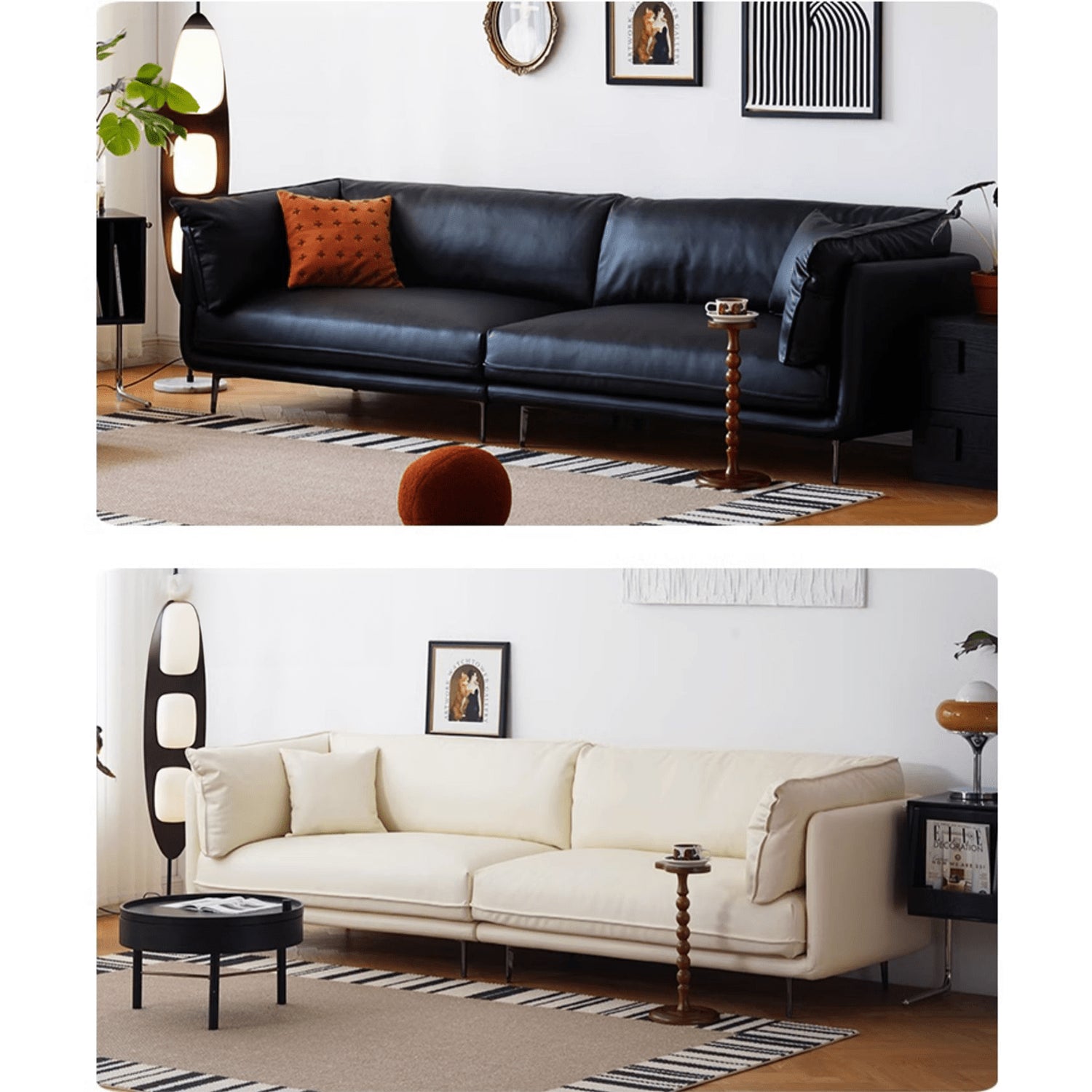 Modern Techno Fabric Sofa in Black, Light Brown, and White - Contemporary Elegant Design yw-196