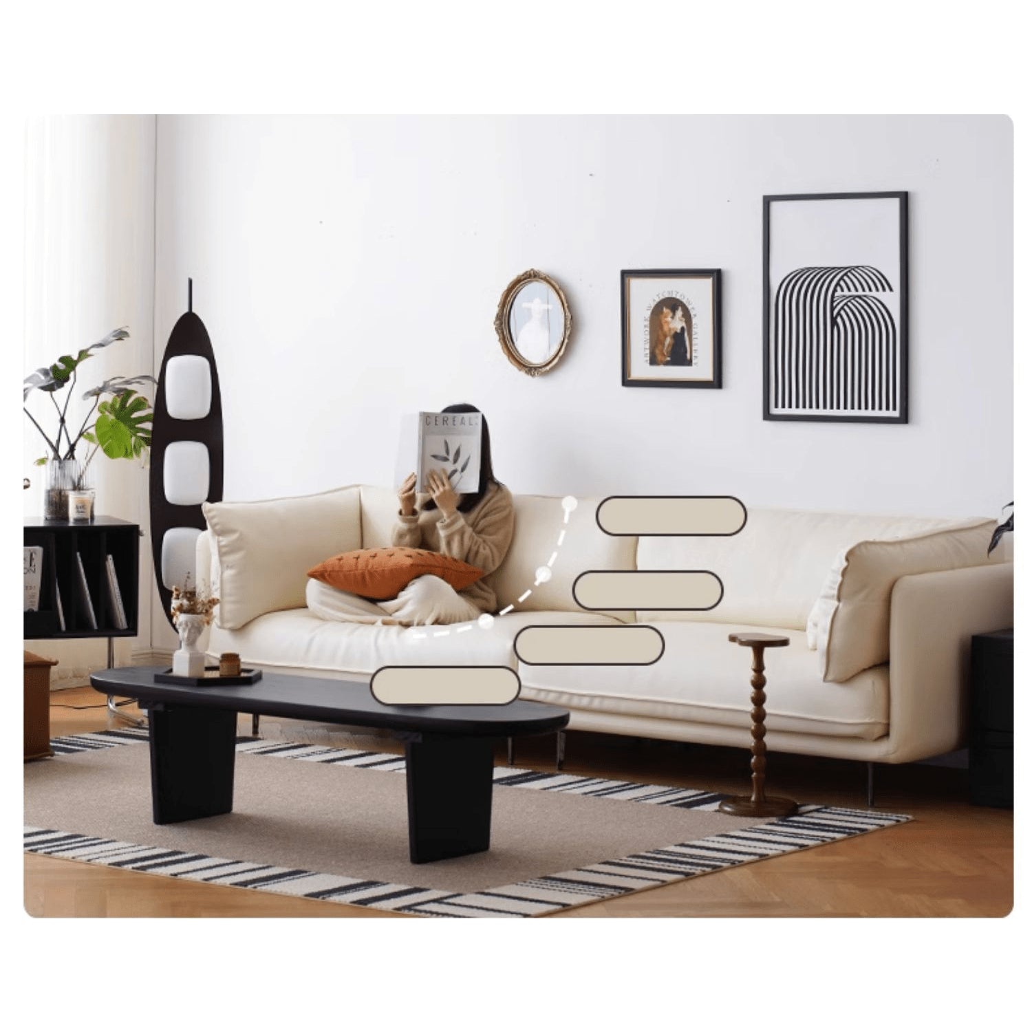 Modern Techno Fabric Sofa in Black, Light Brown, and White - Contemporary Elegant Design yw-196