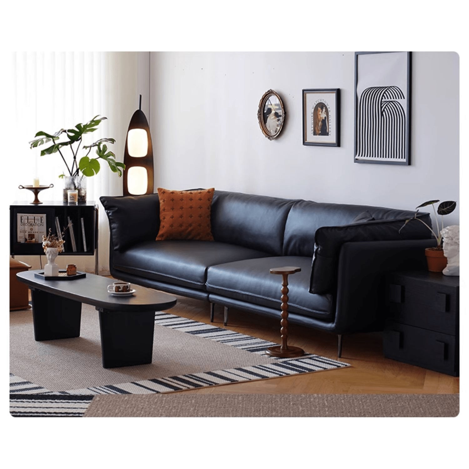 Modern Techno Fabric Sofa in Black, Light Brown, and White - Contemporary Elegant Design yw-196