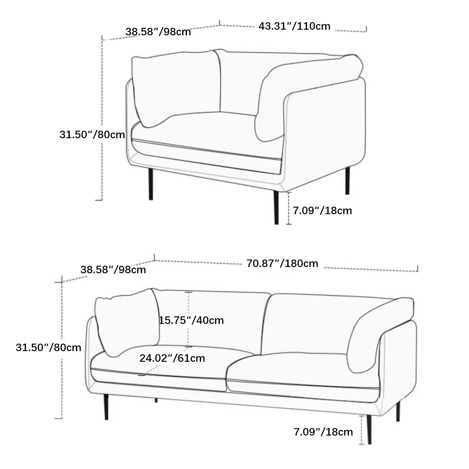 Modern Techno Fabric Sofa in Black, Light Brown, and White - Contemporary Elegant Design yw-196