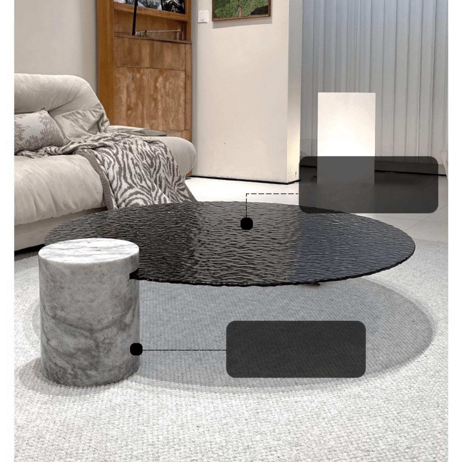 Round Coffee Table with Glass Top and Abstract Legs - Stylish & Fashionable Design for Living Room yw-198