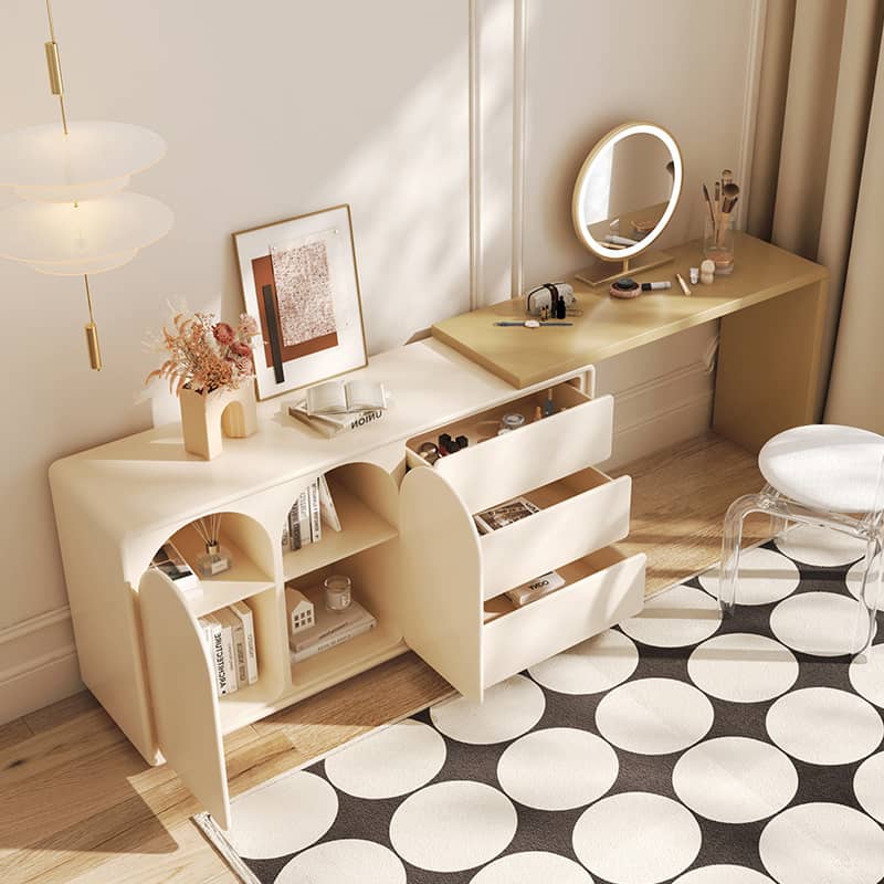 Chic Off White Makeup Vanity with Natural Wood Finish & Particle Board Construction yw-200