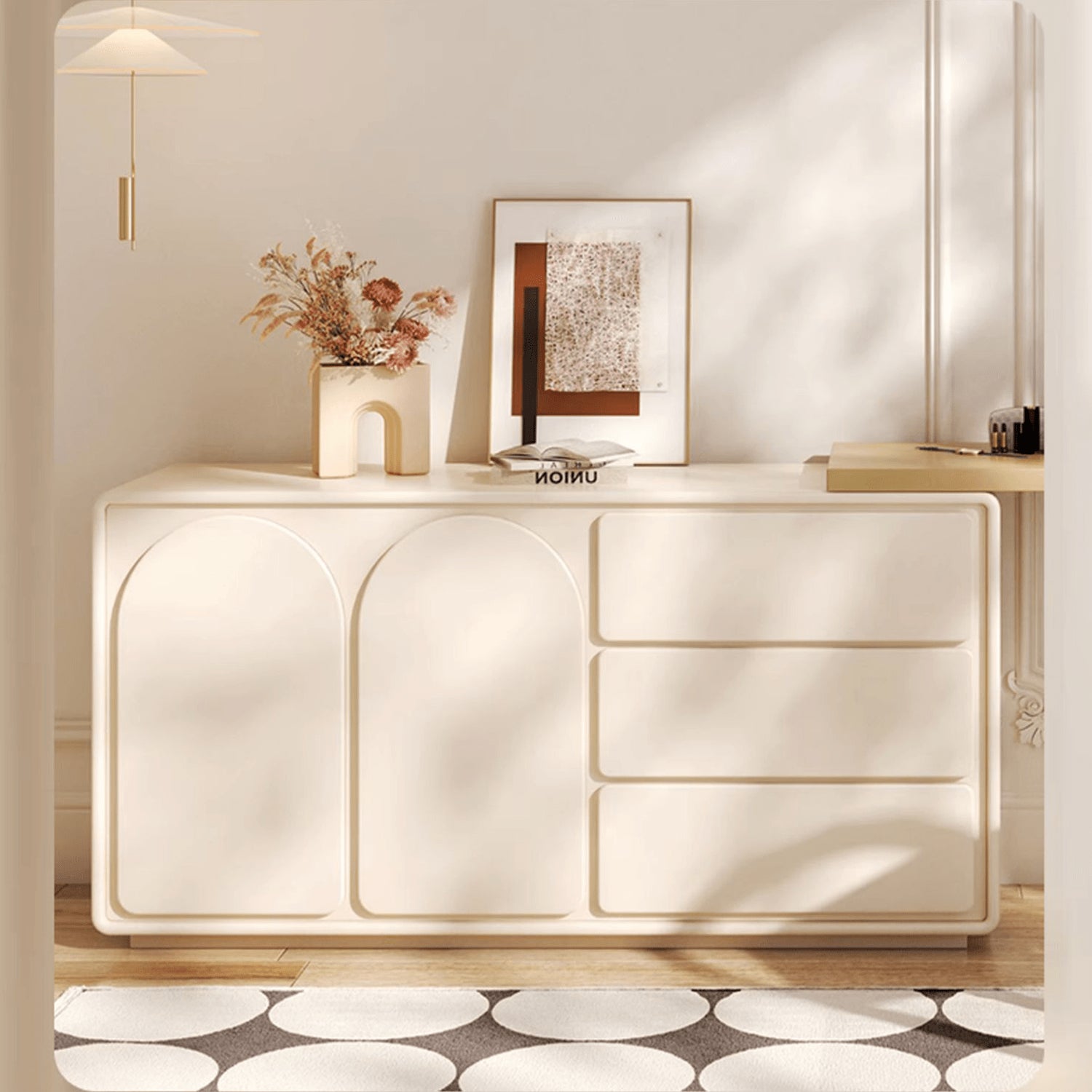 Chic Off White Makeup Vanity with Natural Wood Finish & Particle Board Construction yw-200